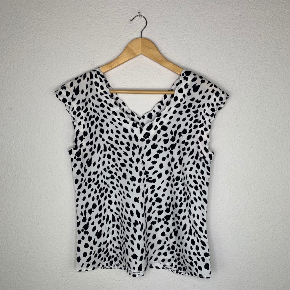 Express Black & White Satin Scalloped Top